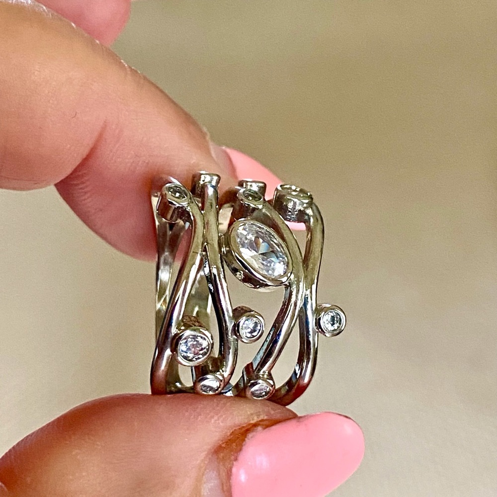 ❤️🔥❤️ Sterling Silver & stimulated Diamonds ring